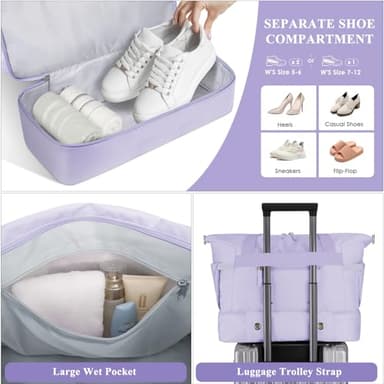 ETRONIK Gym Bag for Women, Travel Duffel Bag with USB Charging Port, Weekender Overnight Bag with Wet Pocket and Shoes Compartment for Women, Travel, Gym, Yoga (Purple) - Image 5