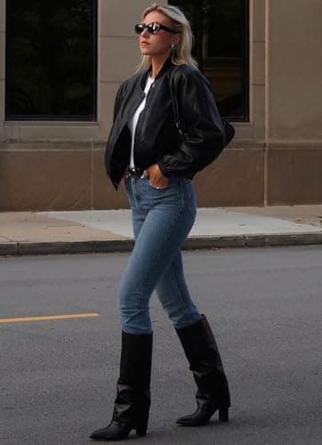 Modatope Black Womens Boots Chunky Heel Fold Over Knee High Boots Pointed Toe Dress Boots Fashion Black Tall Boots Zipper Long Boot Size 9 - Image 3