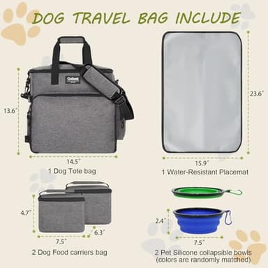 Dog Travel Bag Airline Approved–Pet Travel Tote with Collapsible Bowls,Food Containers & Feeding Mat–Multi-Pocket Organizer for Dogs & Cats, Durable & Water-Resistant for Hiking,Trips,Outdoors - Image 2