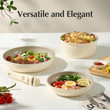 Redchef Pans and Pots Set Nonstick, Ceramic Cookware Set with Detachable Handles, Healthy,Non Toxic, Kitchen Cookware Sets16Pcs, Induction RV Kitchen Set, PFAS PFOA & PTFE Free, Beige White - Image 5