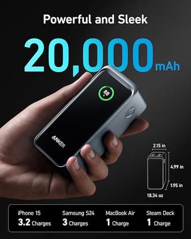 Anker Prime Power Bank, 20,000mAh 200W Portable Laptop Charger for Travel, TSA-Approved, Smart Digital Display, 2 USB-C and 1 USB-A Port, for iPhone 16/15/14 Series, Samsung, MacBook, and More - Image 4