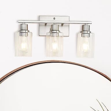 Jodauirt Brushed Nickel Wall Sconces,3-Lights Bathroom Vanity Light Fixtures with Clear Glass Shades, Farmhouse Modern Wall Lighting ​for Mirror,Bedroom,Living Room - Image 6