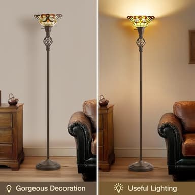 GyroVu Tiffany Floor Lamp, Torchiere Floor Lamps with Stained Glass, 71 Inch Tall Floor Standing Reading Light for Living Room Corner Bedroom Home Office, Bulbs Included - Image 6