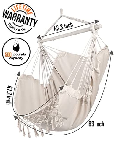MIZTLI Hammock Chair Hanging Chair Swing Chair XXL Large Macrame Swing Indoor Hammock for Bedroom - Max 500 Lbs - 2 Cushions & All Hanging Kit Included - Image 4