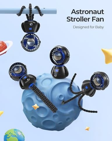 SLENPET Astronaut Portable Stroller Fan, Baby-Safe Clip-on with Detachable Flexible Tripod, Rechargeable Battery-Operated, 3-Speeds, 270° Rotation - Ideal for Car Seats, Cribs, Treadmills, Travel - Image 2