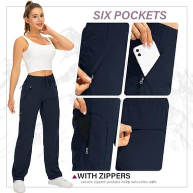 Women's Hiking Pants Quick Dry UPF 50 Travel Golf Pants Lightweight Camping Work Cargo Pants Zipper Pockets,6608,Blue,S - Image 6