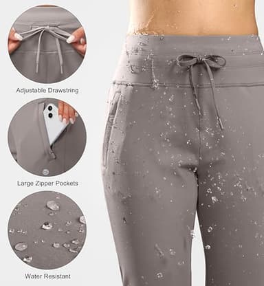 Women's Fleece Lined Joggers High Waisted Water Resistant Thermal Winter Sweatpants Running Hiking Pockets(Dusty Grey,M) - Image 4