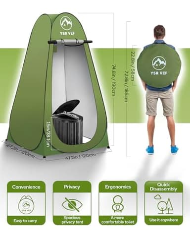 Camping Toilet with Pop-Up Privacy Tent and Liquid Waste Gel, Portable Toilet for Camping with Large Tent, Ergonomic Potty Provides Enhanced Comfort, Suitable for All Ages - Image 2