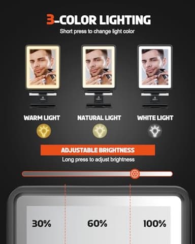 Widitn Heated Shower Mirror Fogless for Shaving, 3 Color Dimmable Lights Shower Mirror Fogless, Rechargeable Anti-Fog Shaving Mirror with Razor Holder, Storage Tray, Squeegee - Image 4