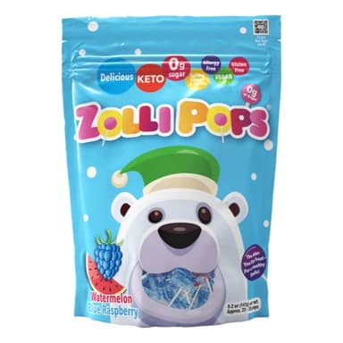 Zollipops Clean Teeth Pops Sugar Free Candy with Xylitol, Dye-Free Lollipops - Keto & Diabetic-Friendly, Dentist-Approved Treats for Kids (Watermelon-Blue Raspberry, 5.2 oz) - Image 1