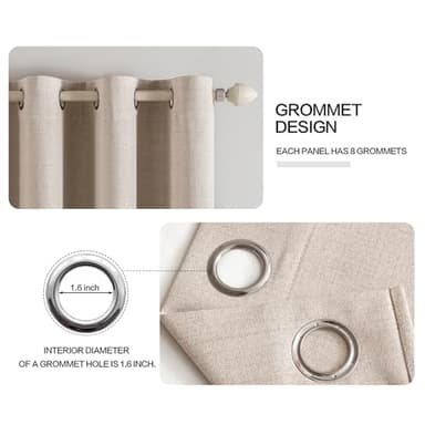 MIULEE 100% Blackout Linen Textured Curtains for Bedroom Solid Thermal Insulated Natural Beige Grommet Room Darkening Curtains & Drapes Luxury Decor for Living Room Nursery 52 x 84 Inch (2 Panels) - Image 5
