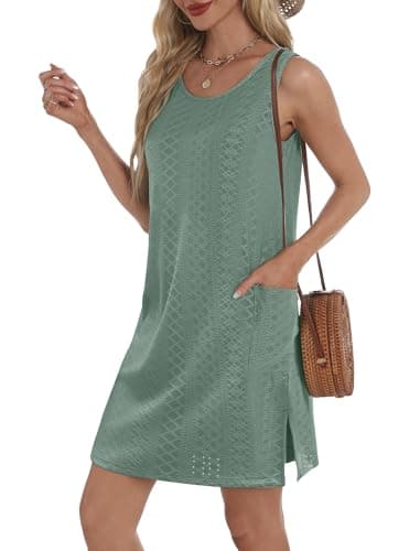 BKRIVE Summer Dresses for Women 2025 Trendy Casual Loose Sleeveless Dress Sundresses with Pockets Swimsuit Coverup Teal Green M - Image 3