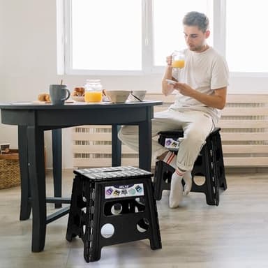 Delxo Folding Step Stool, 13 inch Non-Slip Foldable Stools Up to 300 LBS, Step Stool with Handle, Lightweight for Kitchen, Bathroom, Bedroom, Garden, Black, 1PC - Image 4