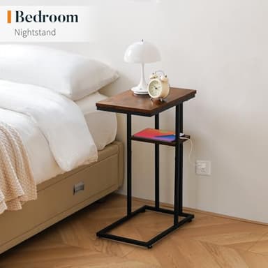 Yoobure C Shaped End Table, Side Table for Couch and Bed, Small Side Tables for Small Spaces, Living Room, Bedroom, Rustic Snack Tables - Image 5