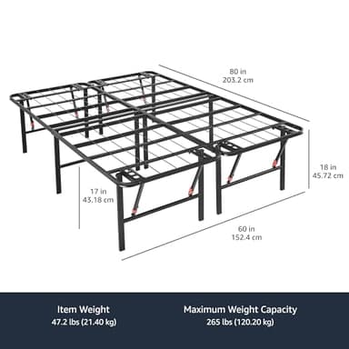 Amazon Basics Bed Frame with Storage, Foldable Metal Platform, Sturdy Steel, No Box Spring Needed, 18 Inches High, Tool-Free Setup, Queen Size, Black - Image 3
