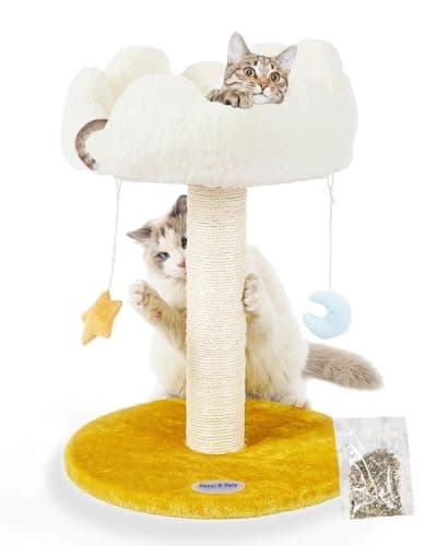 Happi N Pets Cloud Cat Tree, Cat Scratching Post with Bed, Small Cat Tree for Kittens, Cat Scratch Post with Cloud-Shaped Soft Perch & Cute Toys, Removeable Cover, Bonus Catnip - Image 1