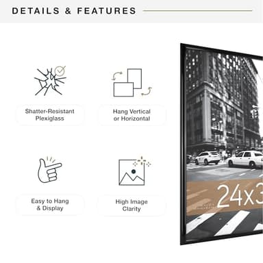 MCS Trendsetter 24x32 Poster Frame Black High-Gloss, Vertical & Horizontal Wall Hanging Large Picture Frame for Photos, Posters & Art Prints (1-Pack) - Image 6