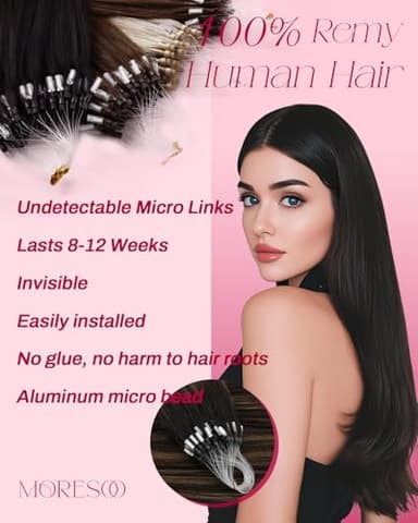 Moresoo Micro Loop Hair Extensions Human Hair Balayage Darkest Brown with Medium Brown Hair Extensions Human Hair Micro Link Extensions for Women Silky Straight 50G 50S 18 Inch - Image 2