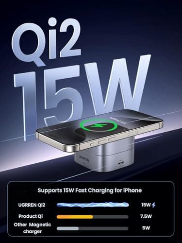 UGREEN MagFlow Qi2 Magnetic Foldable Charging Station, 2-in-1 Fast Wireless Charger Compatible with iPhone 16 15 14 13 12, Airpods3 2 Pro (No AC Adapter), Dark Grey - Image 2
