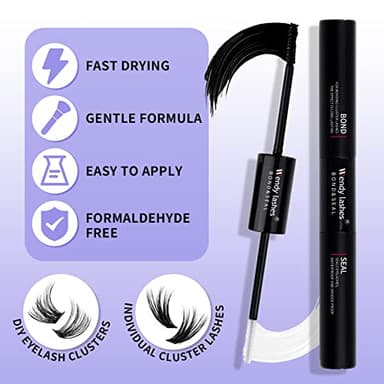 Lash Bond and Seal for Eyelash Cluster: Wendy, Using at Home, 2 in 1 Glue, DIY, Strong & Flexible Hold, 5ml Black Bond, 5ml Clear Seal - Image 5