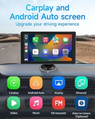 Portable Apple Carplay Screen for Car, 7" HD Car Stereo Touchscreen with Wireless CarPlay & Android Auto, Mirror Link, Bluetooth, Voice Control, Memory Card Playback, AUX - Fits All Vehicles - Image 2