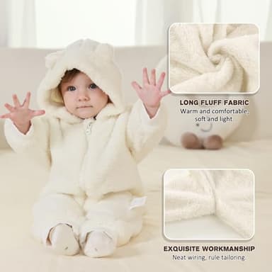 AiWMGL Newborn Baby Bear Outfit Suit 9-12 Months Girls Boys Fleece Jumpsuit Romper Hooded Winter Snowsuit Clothes - Image 3