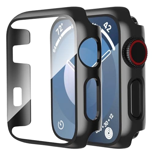 Smiling 2 Pack Case Built in Tempered Glass Screen Protector Compatible with Apple Watch Series 3/Series 2 42mm, Hard PC Case Overall Protective Cover- Black - Image 1