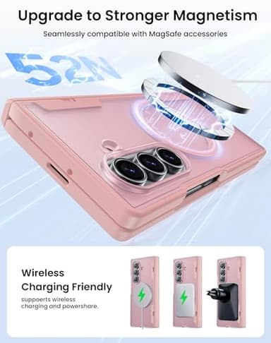 Spugan for Galaxy Z Fold 7 Case with Privacy Screen Protector, [Compatible with MagSafe] [Hinge Protection] Military Drop Protection, Shockproof Translucent Phone Case for Samung Z Fold 7 (Pink) - Image 4