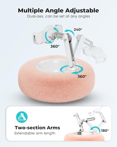 Viozon Tablet Stand Pillow, Compatible with 4.7"-13" Phone/Tablet, iPad, iPhone, Samsung, Google, Kindle, 360°Adjustable Phone Holder for Bed with Soft Plush Fabric, and Detachable Bowl, Pink - Image 4