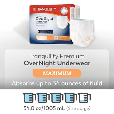 Tranquility Premium OverNight Disposable Absorbent Underwear (72 Count) - M, 34-48 in. Waist - Maximum Absorbency, All-Night Sleep, Breathable Comfort, 72 Adult Diapers - Image 2