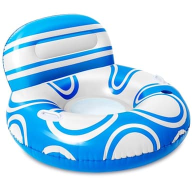 Sloosh Inflatable Pool Floats Lounger - Pool Floaties Blow Up Air Sofa Floating Chair with Big Backrest, Heavy Duty River Tubes Summer Lake Beach Water Float Raft Floaty for Adults (Blue White) - Image 8