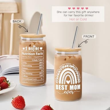 Christmas Gifts for Mom Womem - 16OZ Can Glass Cups with Lids and Straws Mom Gifts for Women Mama Wife New Mother Stepmom on Birthday Christmas Stocking Stuffers Mothers Day Valentines Day Presents - Image 2