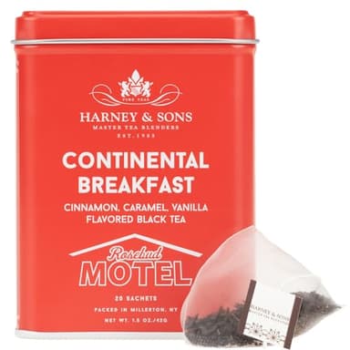 Harney & Sons Continental Breakfast, 20 sachets | Schitt's Creek Rosebud Motel Black Tea with Cinnamon, Caramel and Vanilla Flavors - Image 1