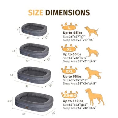 Orthopedic Waterproof Large Dog Bed: Memory Foam Washable Dog Bed with Bolsters - Removable Orthopedic Cover for Medium L XL Large Sized Pet - Non-Slip - Image 2