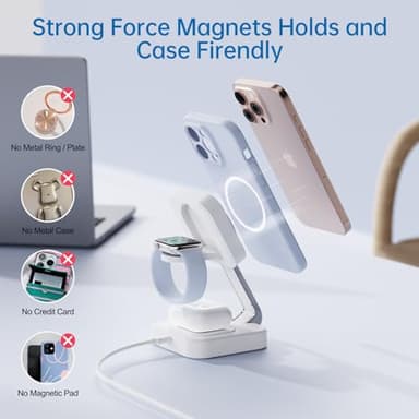 RYND 2025 Traveling Wireless Mag-Safe Fast Charging Station,Magnetic 3 in 1 Charger with iPhone 17 16 15 14 13 12 Pro Max Plus,Apple Watch Series & Air pods 4 3 2 Pro-Gifts for Wife & Husband(White) - Image 6