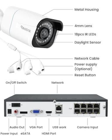 REOLINK 8CH 4K Security Camera System, 6pcs H.265 Bullet Wired PoE Cameras for Home Security Outdoors, Smart Person Vehicle Detection, 8CH NVR Recorder with 2TB HDD for 24-7 Recording, RLK8-800B6 - Image 8