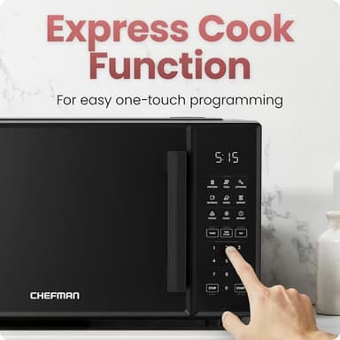 Chefman Countertop Microwave Oven 0.9 Cu. Ft., 900 Watts with 10 Power Levels, 6 Cooking Presets with One-Touch Express Cook, Eco Mode, Child Safety Lock, & Mute Button - Black - Image 5
