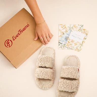 EverFoams Womens Fuzzy Open-toe Slippers Soft Comfy Memory Foam Indoor House Shoes Vintage Khaki, 7-8 US - Image 7