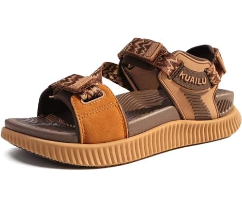 KuaiLu Walking Orthopedic Sandals Womens Comfortable Arch Support Hiking Sandles Plantar Fasciitis Athletic Sport Recovery Cushion Summer Travel Outdoor Open Toe Water Sandals Brown Khaki Size 8.5 - Image 1