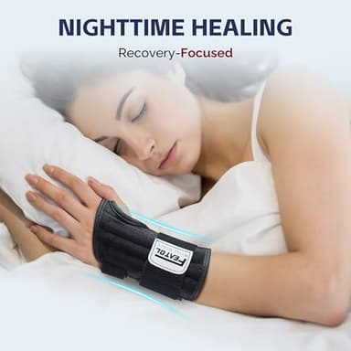 FEATOL 2 Pack Carpal Tunnel Wrist Brace For Work With Wrist Splint, 6.5'' Wrist Brace Night Support For Women Men, Pain Relief For Tendonitis, Arthritis, Pregnancy, Typing, Right and Left Hand, Medium - Image 3