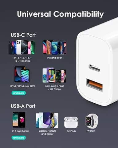 [4 Pack] USB C Charger Block Fast Charging Multiport Adpater [PD 20W USB-C & QC 3.0 USB-A Port] for i Phone 17/16/15/14/13/12/11/X/8, i Pad, Galaxy, Google, Galaxy & More - Image 6