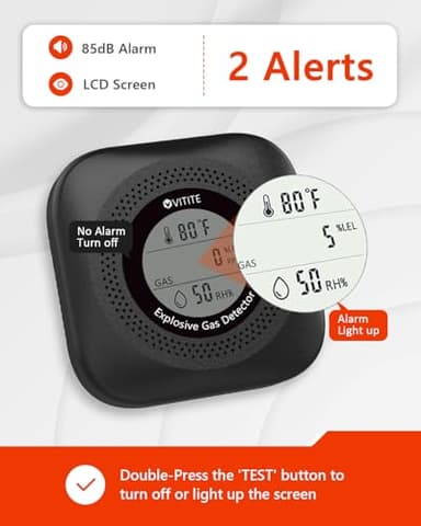 3 in 1 Natural & Propane Gas Detector, Plug in Natural Gas, Propane, Temp, Humidity and Explosive Gas Alarm; Design for Home, Apartment & RV; with LCD Screen (Black) - Image 4