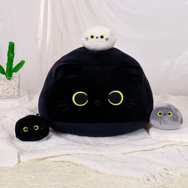 WeBingo 4PCs Black Cat Plush Toy 16'' Black Cat Pillow with 3 Babies, 3D Black Cat Plushies Pillow Baby Cute Plush Toys Shape Cat Design Sofa Fat Pillow Gifts for Boys Girls - Image 8