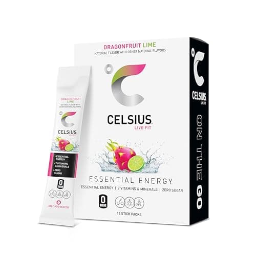 CELSIUS® On-the-Go Powder Sticks Dragonfruit Lime, Essential Energy 2.8 Oz (14 Sticks per Pack) - Image 1