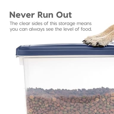 IRIS USA Dog Food Storage Container, 30 lbs & 11 lbs Combo, Cat Food Storage Container, Dog Treat Container, Airtight, Stackable, 2-Cup Scoop, Wheels, Easy Mobility, Navy - Image 5
