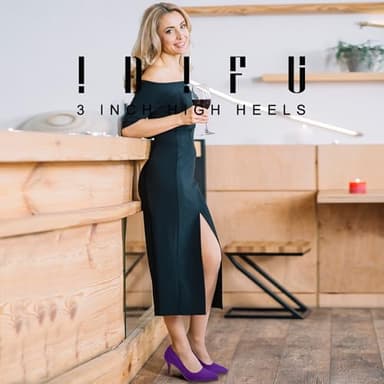 IDIFU Purple High Heels Pumps Closed Toe Heels Women's Pumps Stiletto Pointed Toe Dress Shoes Wedding Prom Bridal Work Office Bride Trendy Dressy Comfortable Classic Pumps Shoes(Purple Suede,6) - Image 2