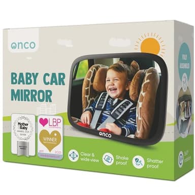 Onco Baby Car Mirror Rear Facing - Double Award-Winning Convex Car Mirror for Baby, 100% Shatterproof & Shakeproof with 360° Rotation, Newborn Essentials (9.6 x 6.9 in) - Image 1