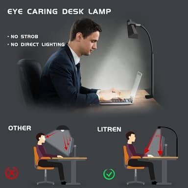 litren Clip On Desk Lamps for Office Home Desk Lights with Clamp with 3 Light Modes,10 Brightness 10W USB Adapter Adjustable LED Clamp Light for Computer Desktop Workbench Monitor Lamp - Image 2