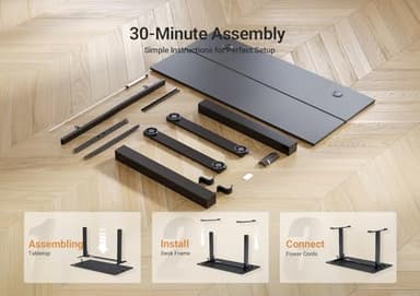 Seang Electric Standing Desk Adjustable Height, 40 x 24 Inch Sit Stand Desk with T-Shaped Frame, 3 Memory Presets & Cable Management for Home Office Computer Workstation, Black Frame/Black Top - Image 8