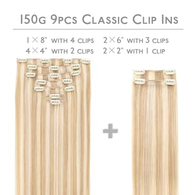 WENNALIFE Hair Extensions Clip In, 9pcs 24inch 150g Dirty Blonde Highlighted Bleach Blonde Thicker Clip In Hair Extensions Real Human Hair Remy hair extension Double Weft Clip in Human Hair Extensions - Image 2